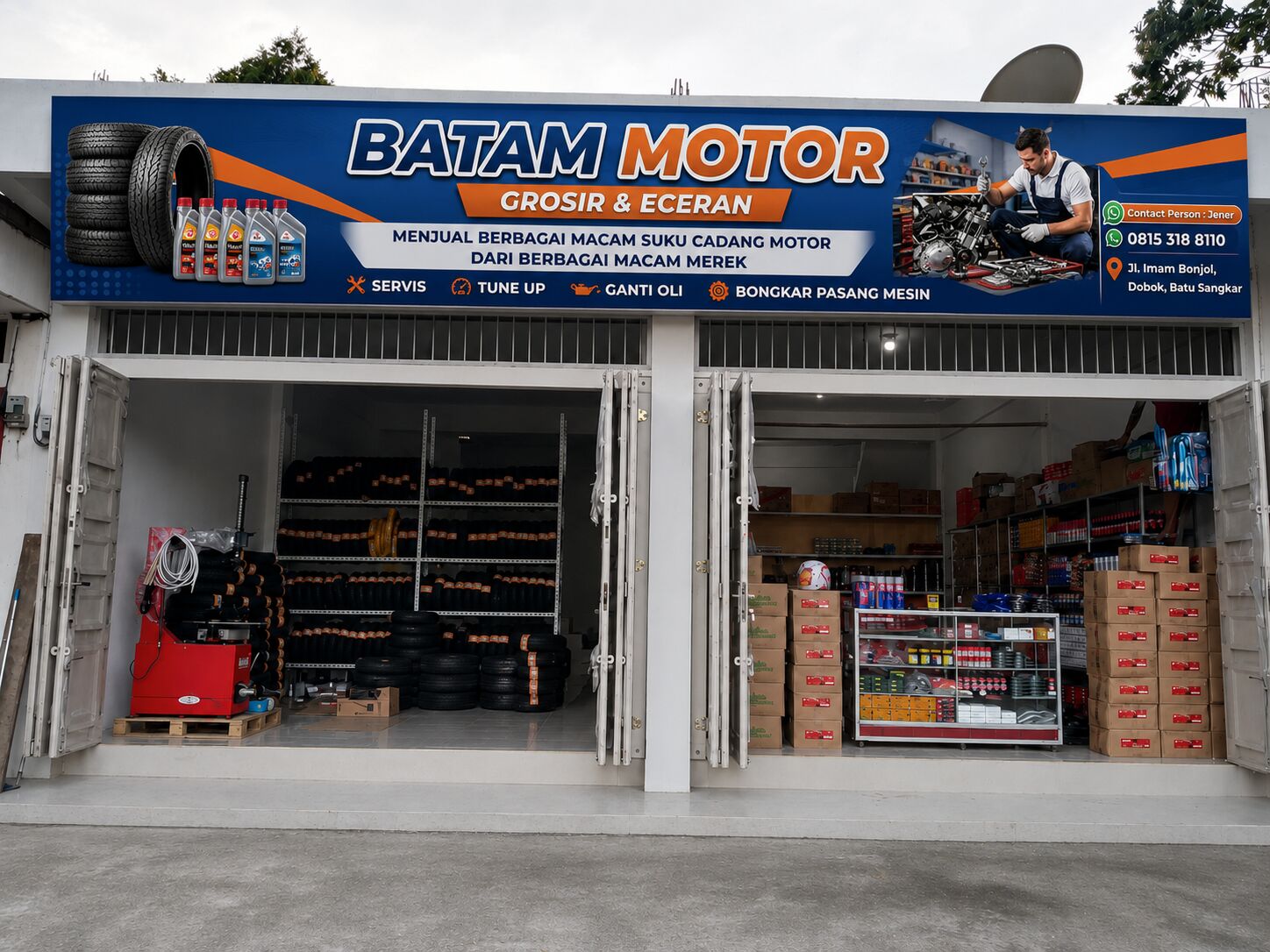 Tampak depan Batam Motor, bengkel sepeda motor dan toko sparepart di Jalan Imam Bonjol, Dobok, Batusangkar